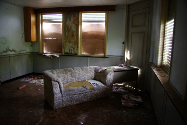 Abandoned room with signs of recent occupation